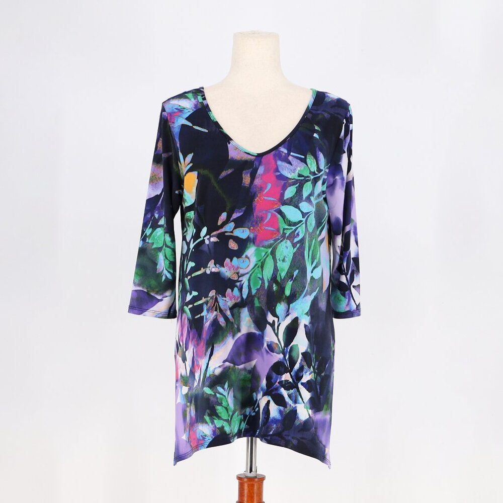 CLARA SUNWOO Abstract Floral Stretch Wrinkle Free Tunic Top Size S